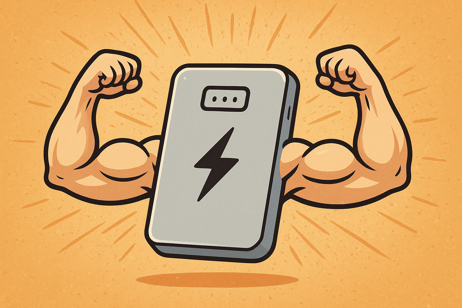 モバイルバッテリーに人の腕が生えてパワーアップしている様子の画像